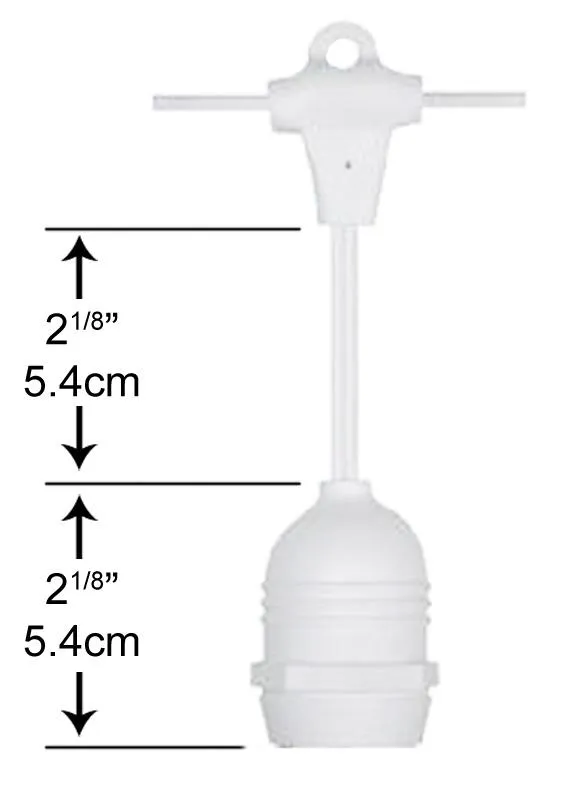 10 Suspended Socket Outdoor Commercial Shatterproof LED String Light Set, 21 FT White Cord w/ E26, Weatherproof SJTW