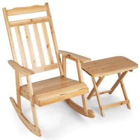 2 Pieces Wooden Patio Garden Rocking Chair Set-Natural