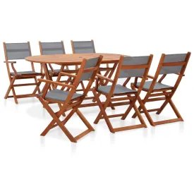 7 Piece Outdoor Dining Set Grey Solid Eucalyptus Wood and Textilene