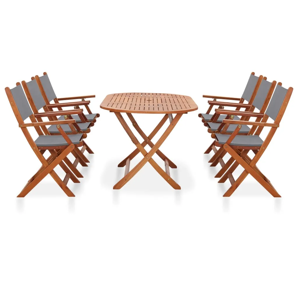 7 Piece Outdoor Dining Set Grey Solid Eucalyptus Wood and Textilene