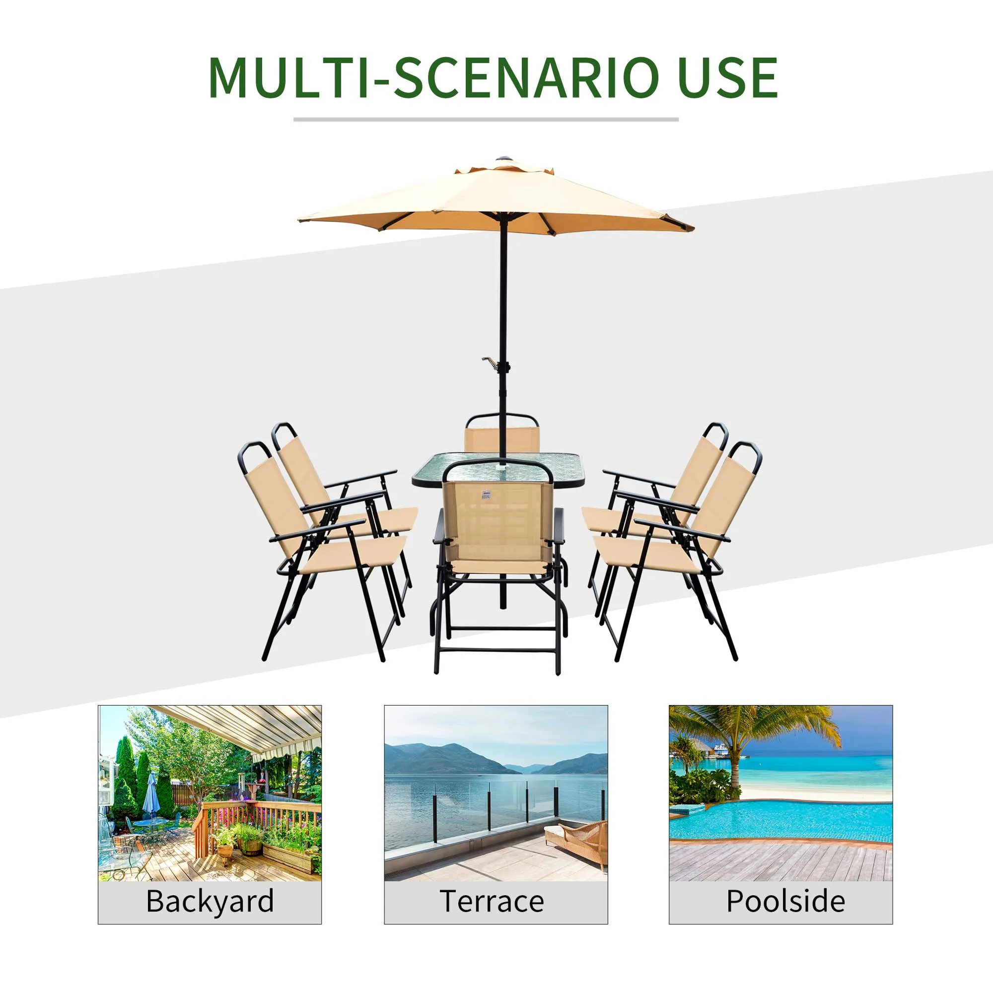 8 Pcs Dining Set W/Umbrella, Textilene-Beige