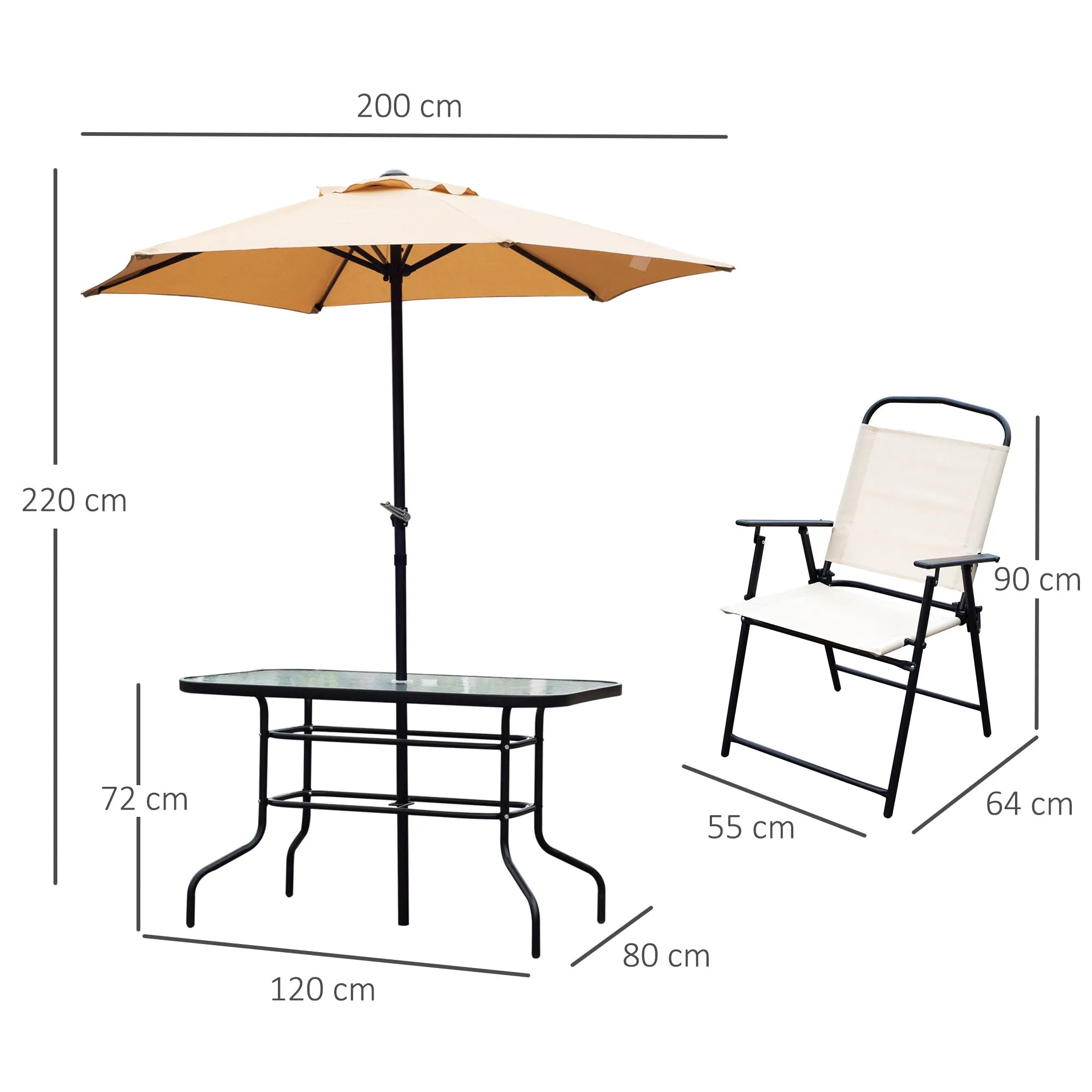 8 Pcs Dining Set W/Umbrella, Textilene-Beige