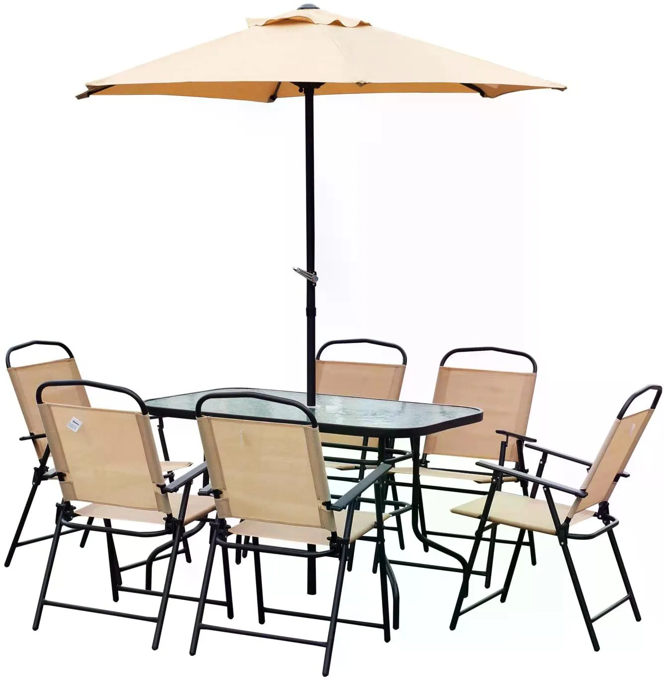 8 Pcs Dining Set W/Umbrella, Textilene-Beige