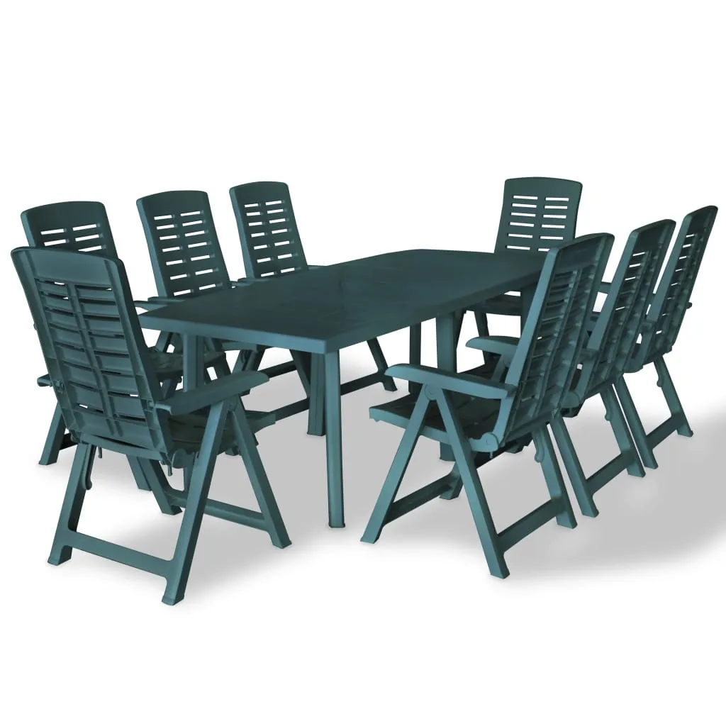 9 Piece Outdoor Dining Set Plastic Green