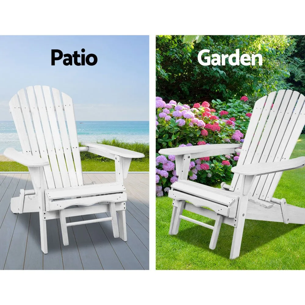 Adirondack Outdoor Chairs Wooden Foldable Sun Lounge Patio Furniture White