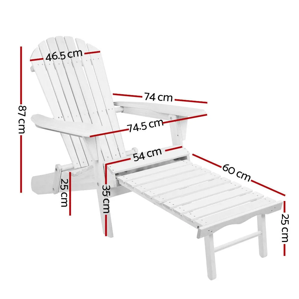 Adirondack Outdoor Chairs Wooden Foldable Sun Lounge Patio Furniture White