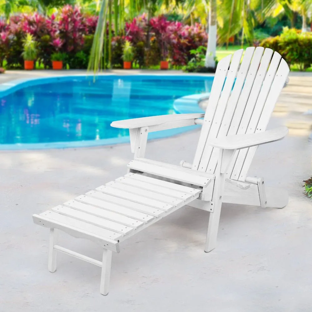 Adirondack Outdoor Chairs Wooden Foldable Sun Lounge Patio Furniture White