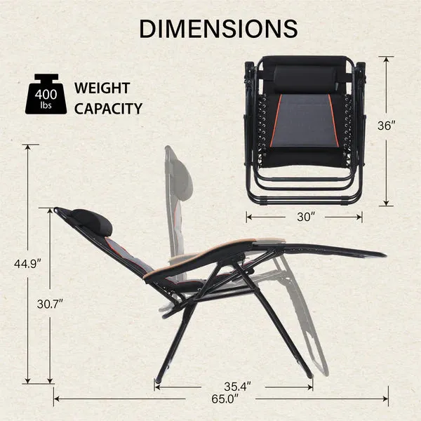 Alpha Camp New Oversize Padded Zero Gravity Lounge Chair Wooden Armrest Adjustable Recliner