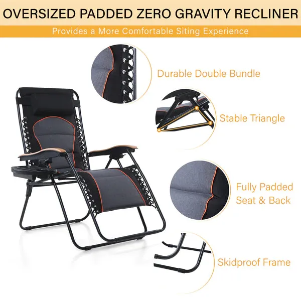 Alpha Camp New Oversize Padded Zero Gravity Lounge Chair Wooden Armrest Adjustable Recliner