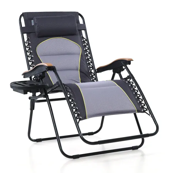 Alpha Camp New Oversize Padded Zero Gravity Lounge Chair Wooden Armrest Adjustable Recliner