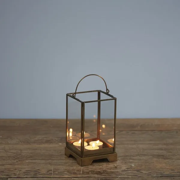 Antique Effect Brass Box Lanterns - two sizes