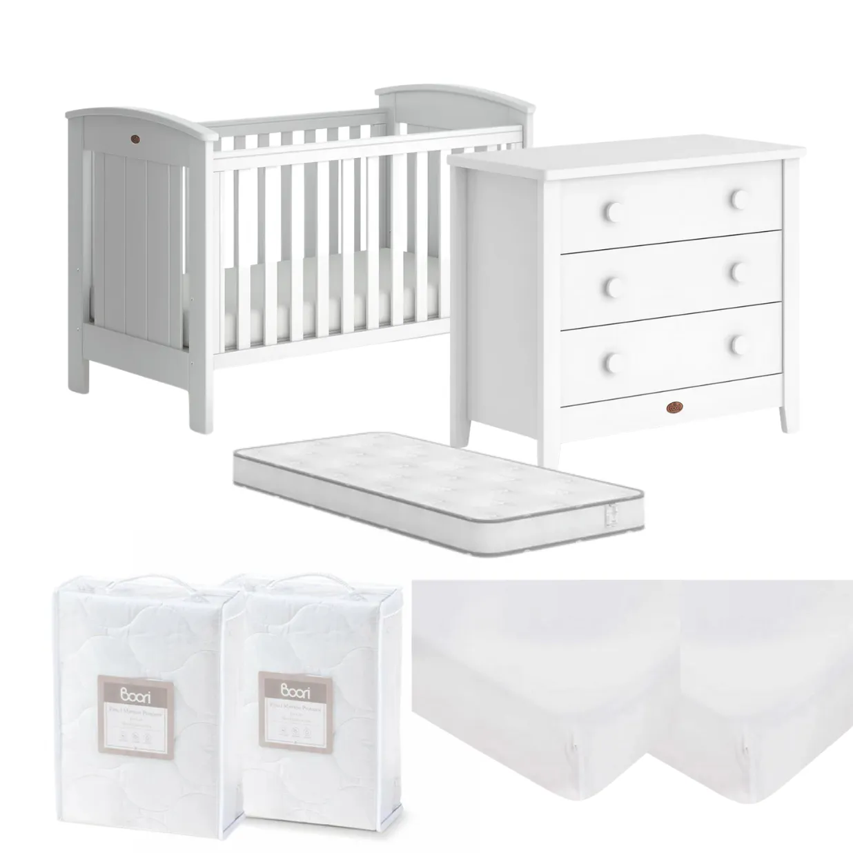 Boori Casa Baby Cot 7 PC Nursery Package with Universal 3 Drawer Chest