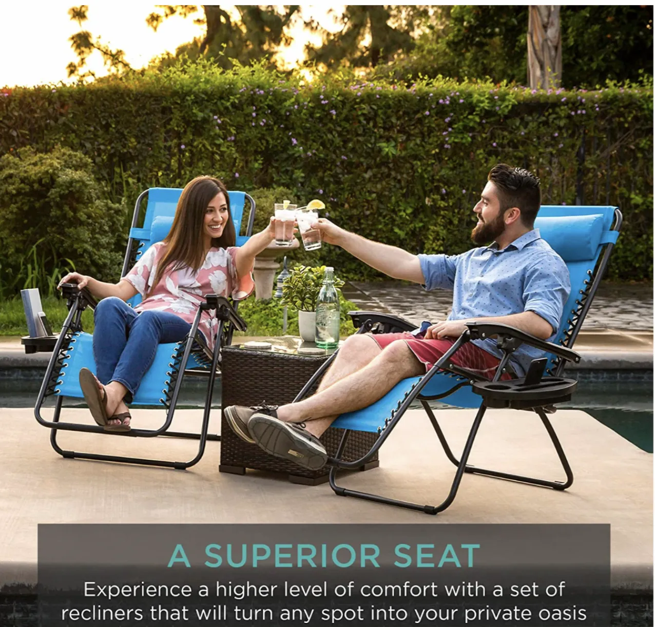 Copy of Set of two adjustable zero gravity lounge Chair Recliners for Patio, Pool w/Cup Holders -