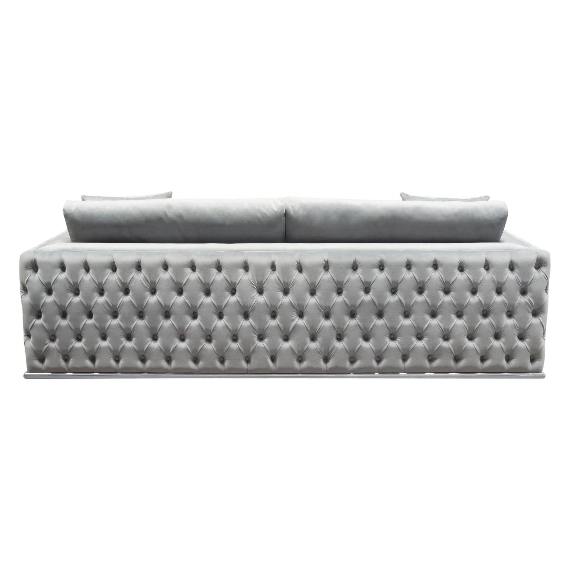 Envy Sofa in Platinum Grey Velvet with Tufted Outside Detail and Silver Metal Trim by Diamond Sofa