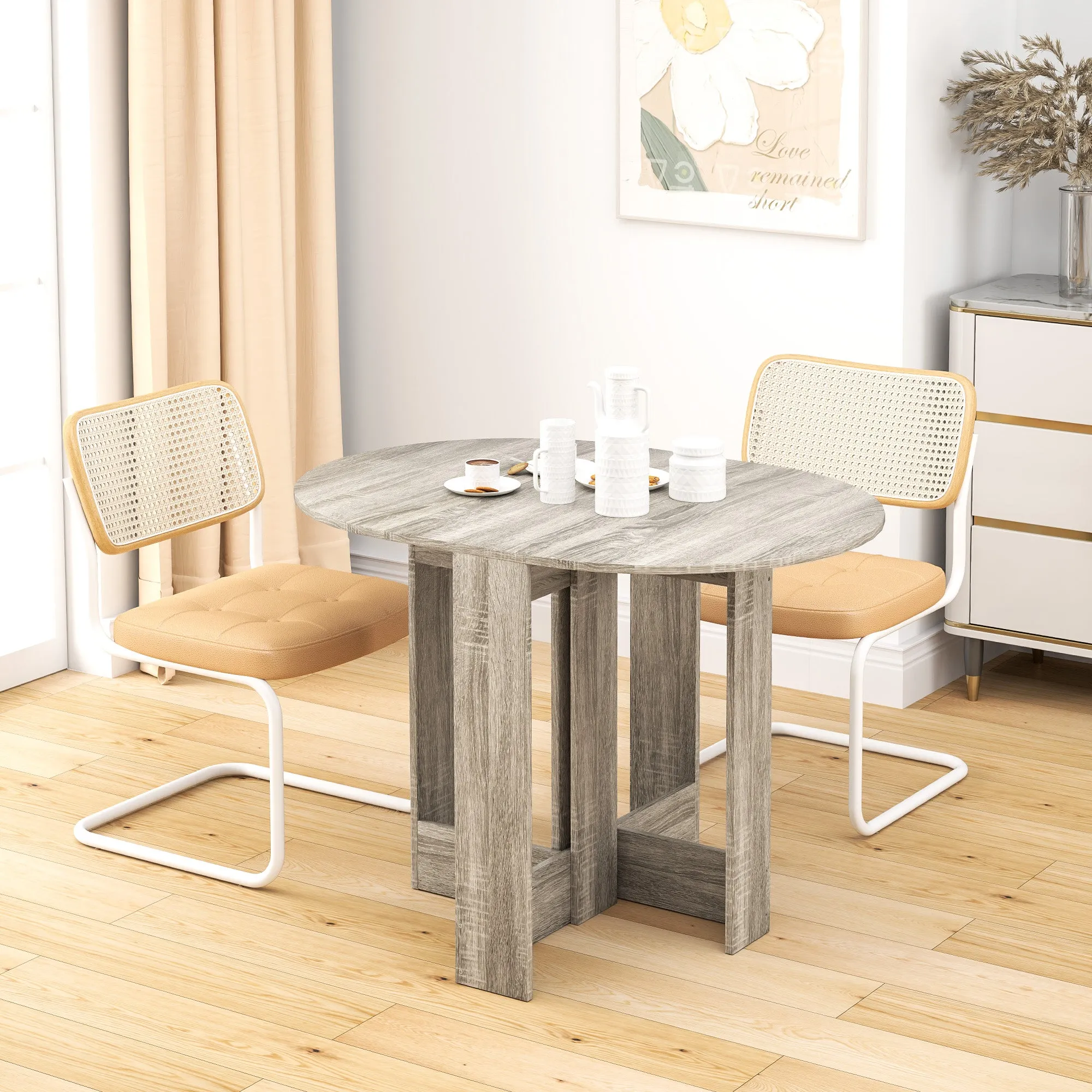 Folding Dining Table Foldable Drop Leaf Dinner Table for Kitchen Grey