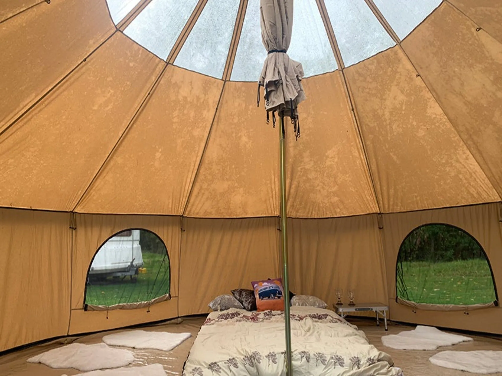 Grade C - BTV 6 Skylight - 6m (Half PVC Light Roof) XL (1.2m High Walls) Water Resistant Cotton Canvas Bell Tent with Stove Hole