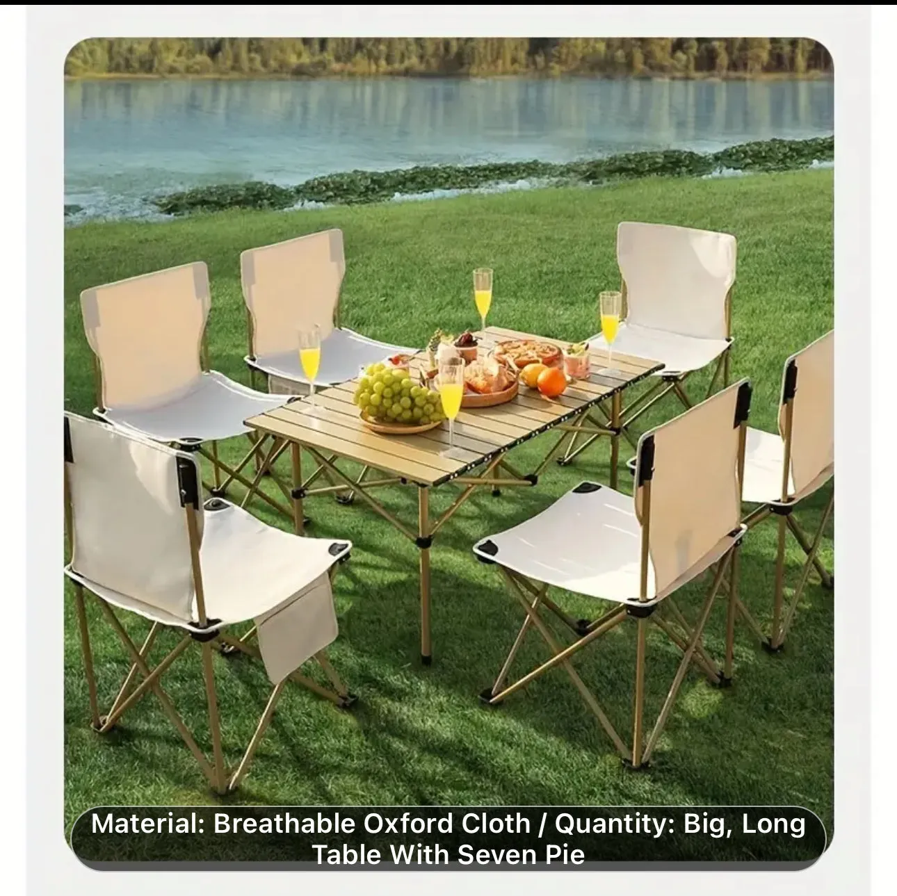 Heavy Duty Portable Foldable Table & Chair Set For Outdoors, Indoors, Patio Furniture, Picnic, Camping, Fishing, EggRoll Table, Travel Set, Seats 6