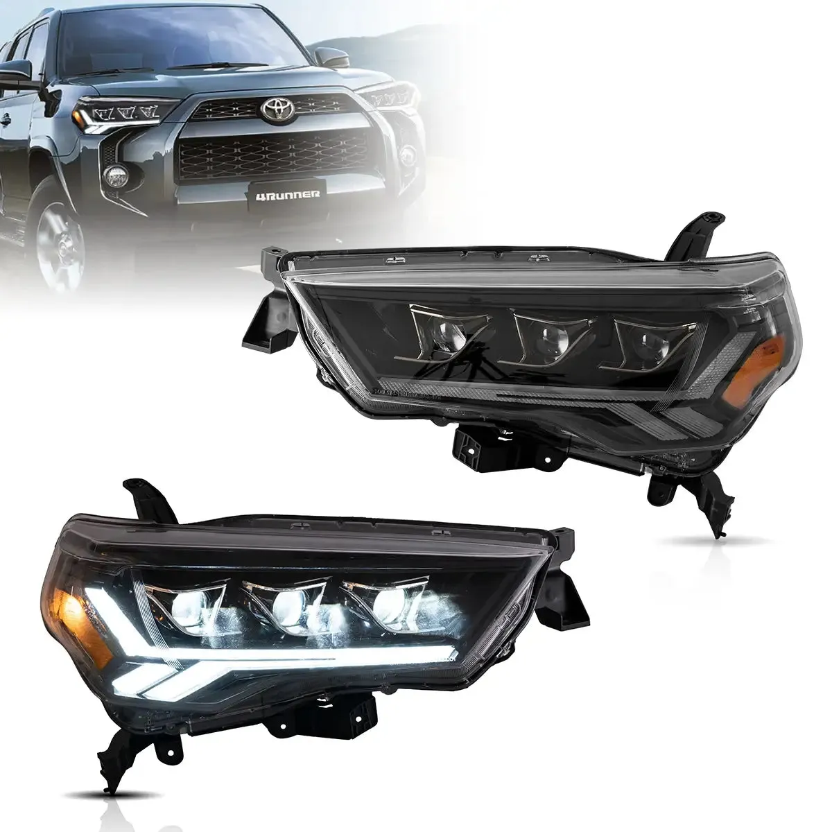 LED Headlight Assembly Matrix Projector Black For 2014-2022 Toyota 4Runner 5th Gen (N280)