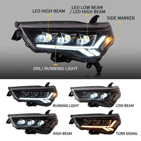 LED Headlight Assembly Matrix Projector Black For 2014-2022 Toyota 4Runner 5th Gen (N280)