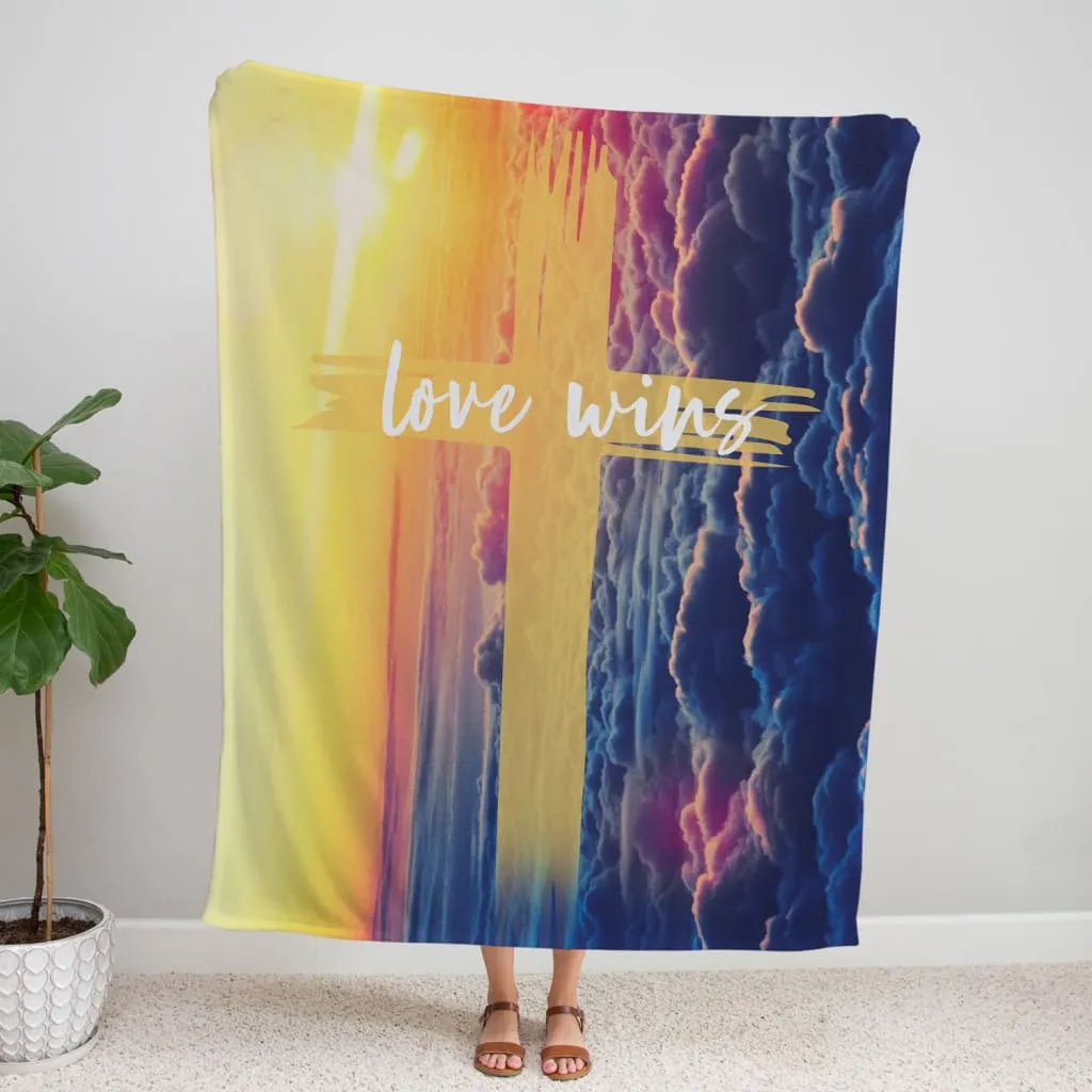 Love Wins Fleece Blanket - Christian Blanket - Bible Verse Blanket