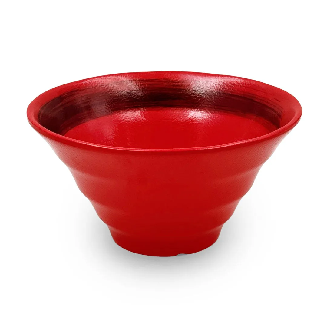 Melamine Red Grainy Noodle Bowl 40 fl oz / 7.4" dia with Black Brushstroke