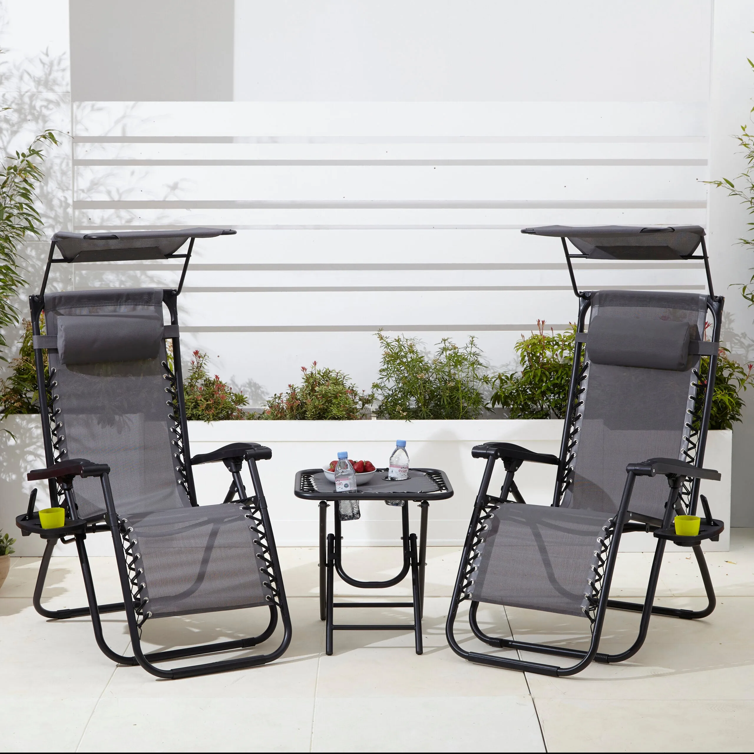 Neo Grey Folding Portable Zero Gravity Chairs and Table Set