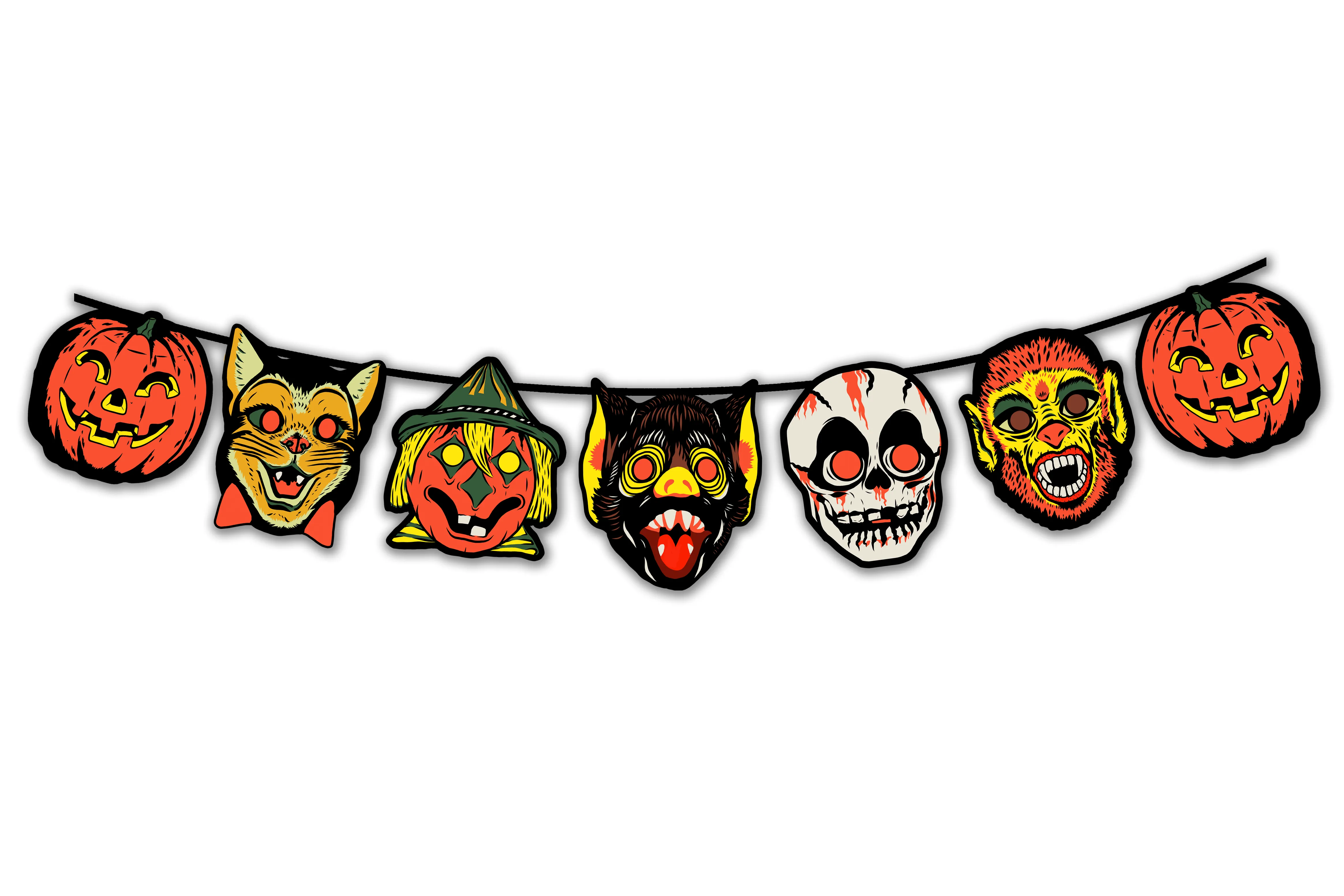 Retro Inspired Vacuform Bright Plastic Mask Halloween Character Banner