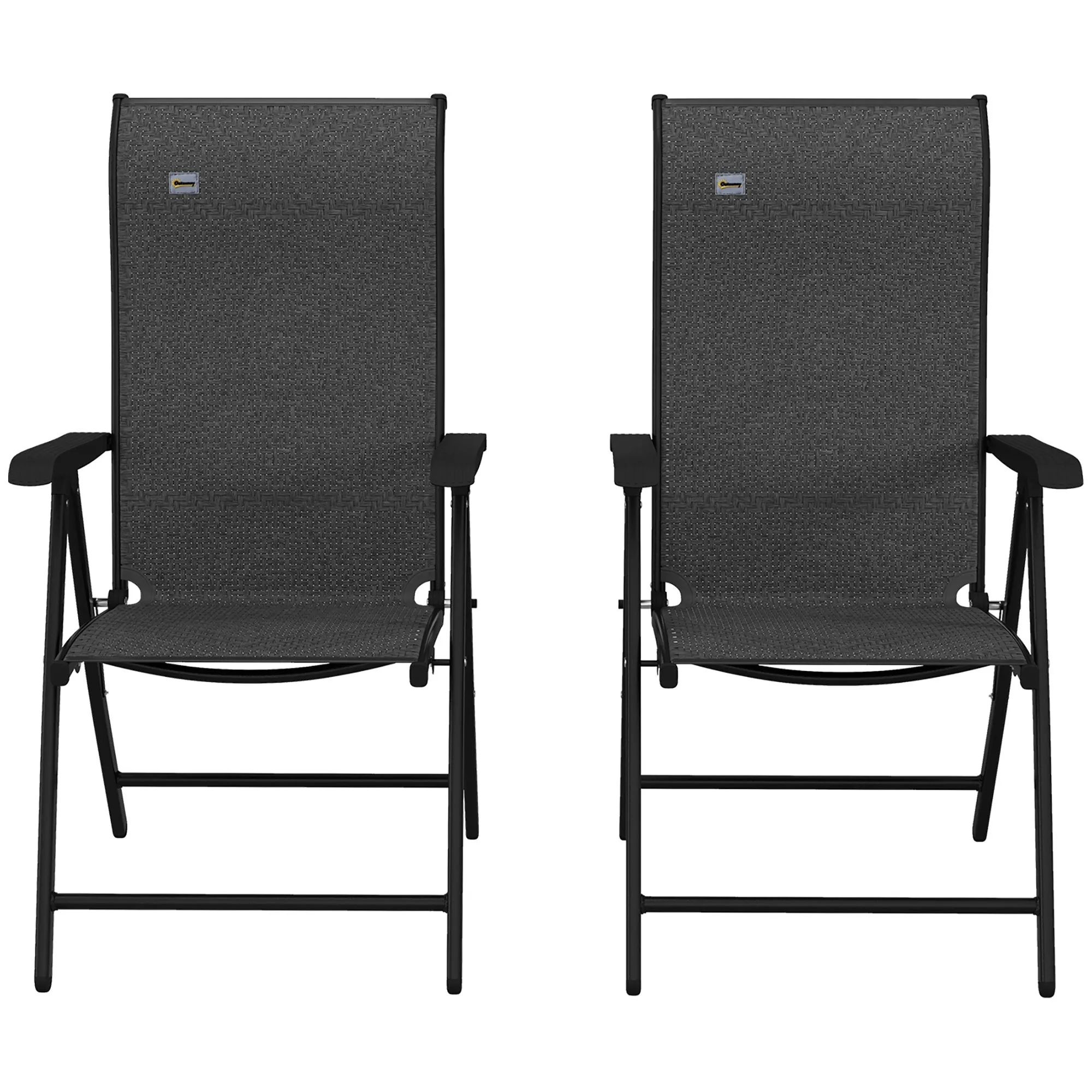 Set of 2 Outdoor Wicker Folding Chairs, Patio PE Rattan Dining Armrests Chair set with 7 Levels Adjustable Backrest, for Camping