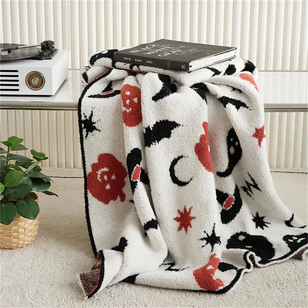 SINOTAO  -  Halloween Knitted Blanket Portable Sofa Blankets for Bed Office Napping Throw Blanket Shawl Home Bedroom Decor Camping Bed Cover