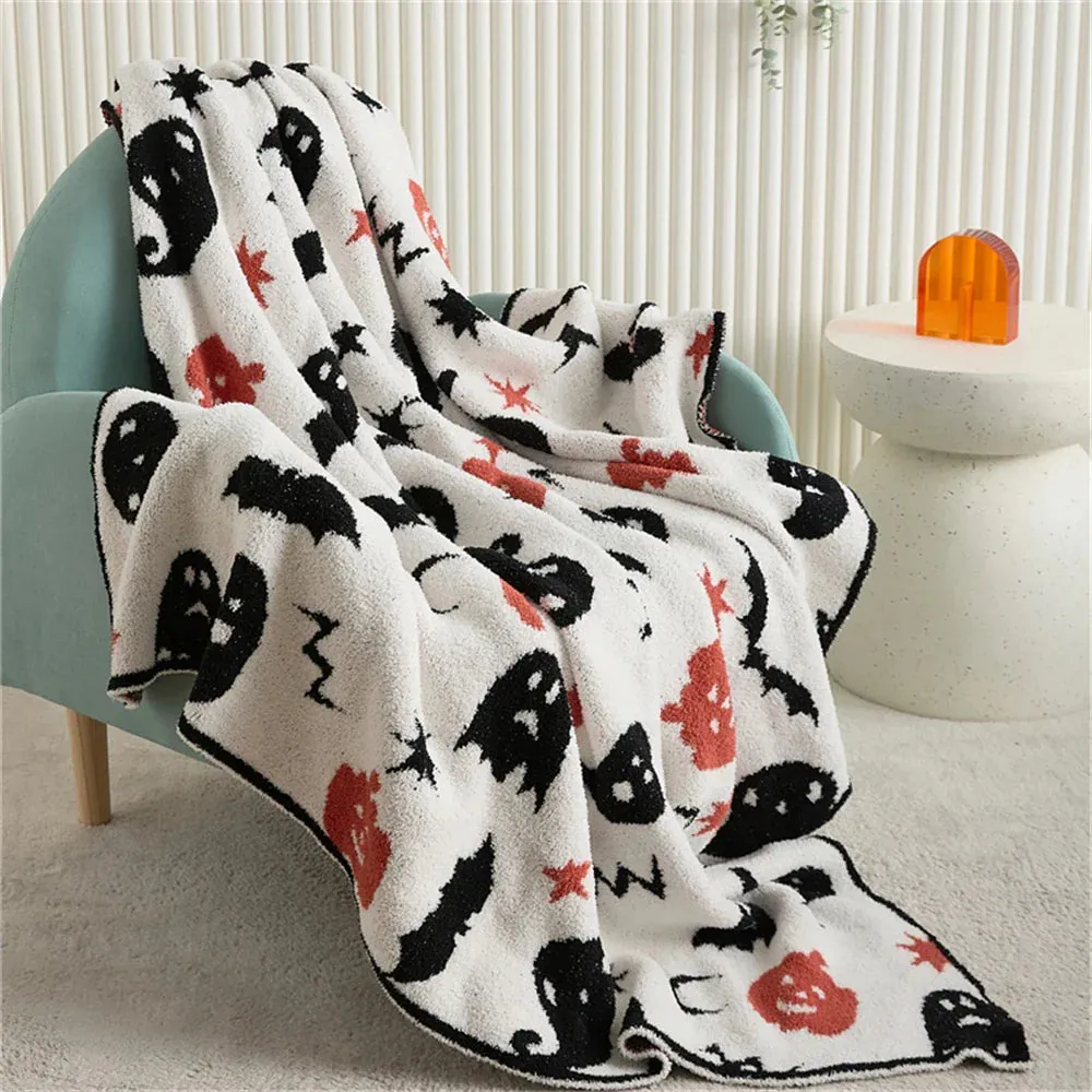 SINOTAO  -  Halloween Knitted Blanket Portable Sofa Blankets for Bed Office Napping Throw Blanket Shawl Home Bedroom Decor Camping Bed Cover