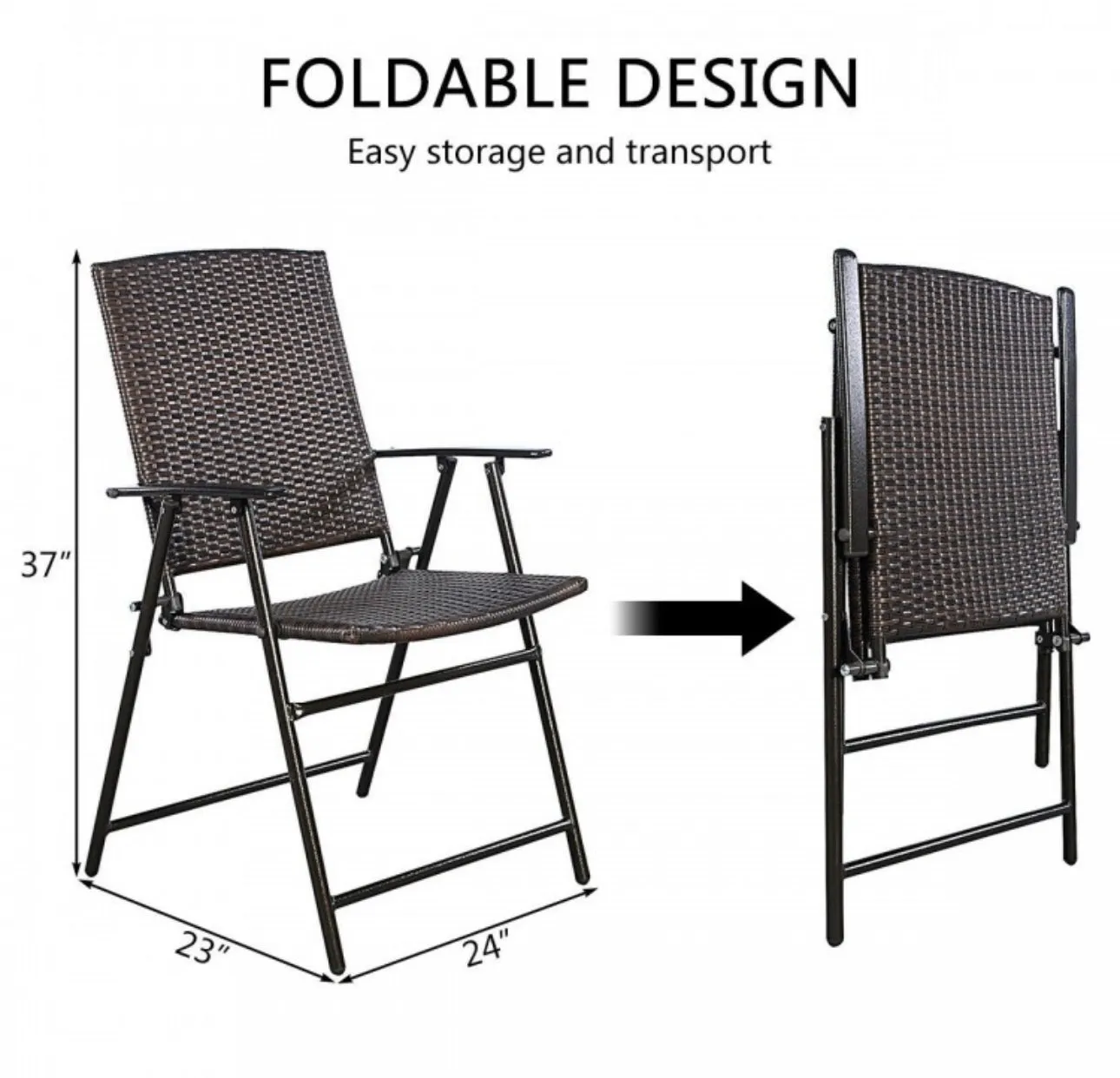 Super Duty Beautiful Set Of 4 Patio Folding Rattan Chairs | Waterproof | Patio Dining Chairs