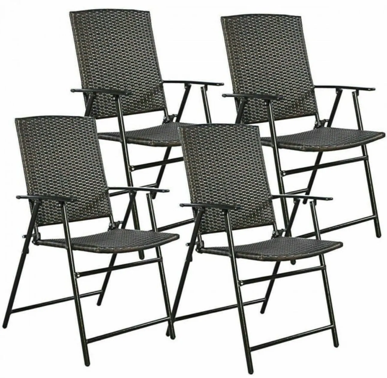 Super Duty Beautiful Set Of 4 Patio Folding Rattan Chairs | Waterproof | Patio Dining Chairs