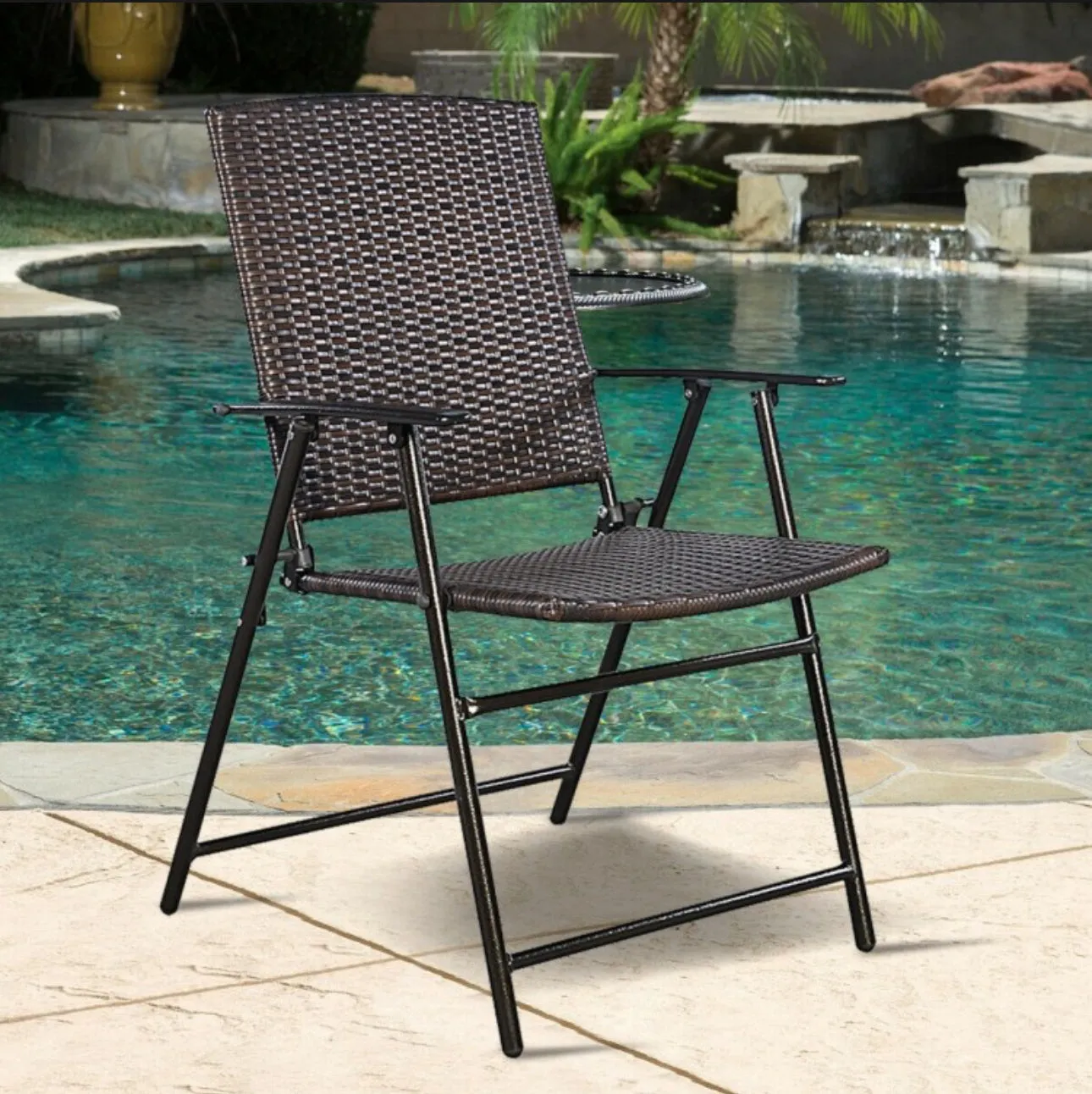 Super Duty Beautiful Set Of 4 Patio Folding Rattan Chairs | Waterproof | Patio Dining Chairs