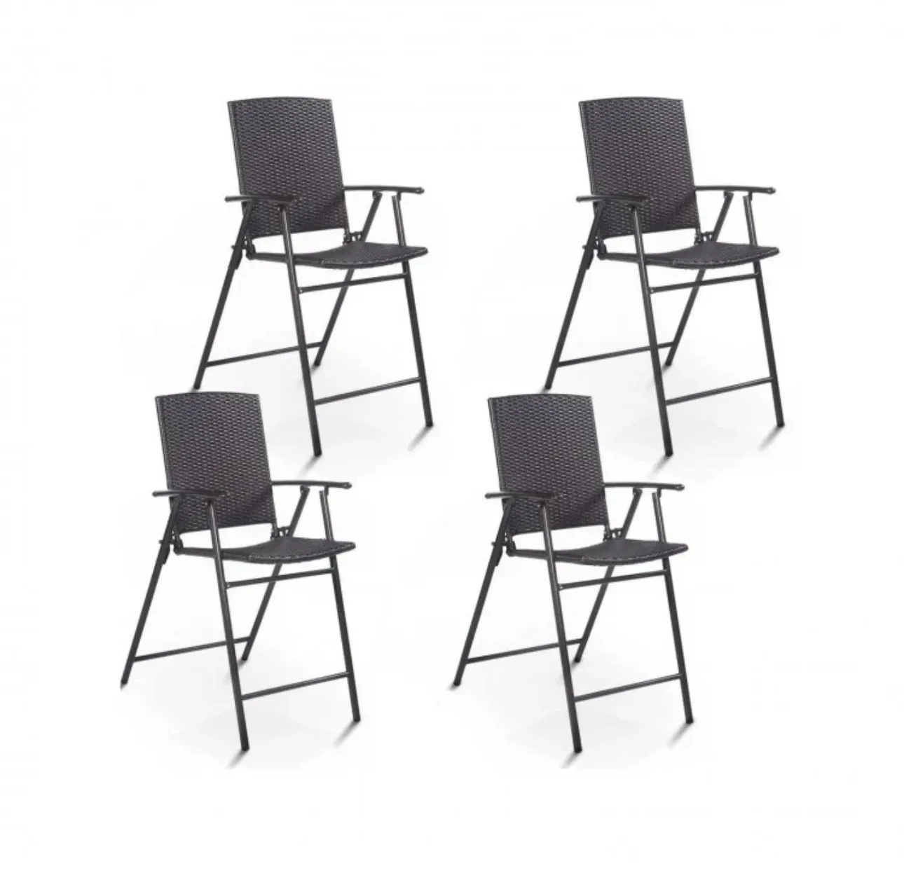 Super Duty Rattan Set Of 4 Folding Patio Chairs With Footrests | Armrests | Outdoors, Indoors | Holds 264 lbs | Steel Frame