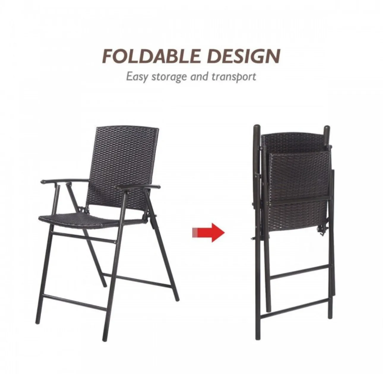 Super Duty Rattan Set Of 4 Folding Patio Chairs With Footrests | Armrests | Outdoors, Indoors | Holds 264 lbs | Steel Frame