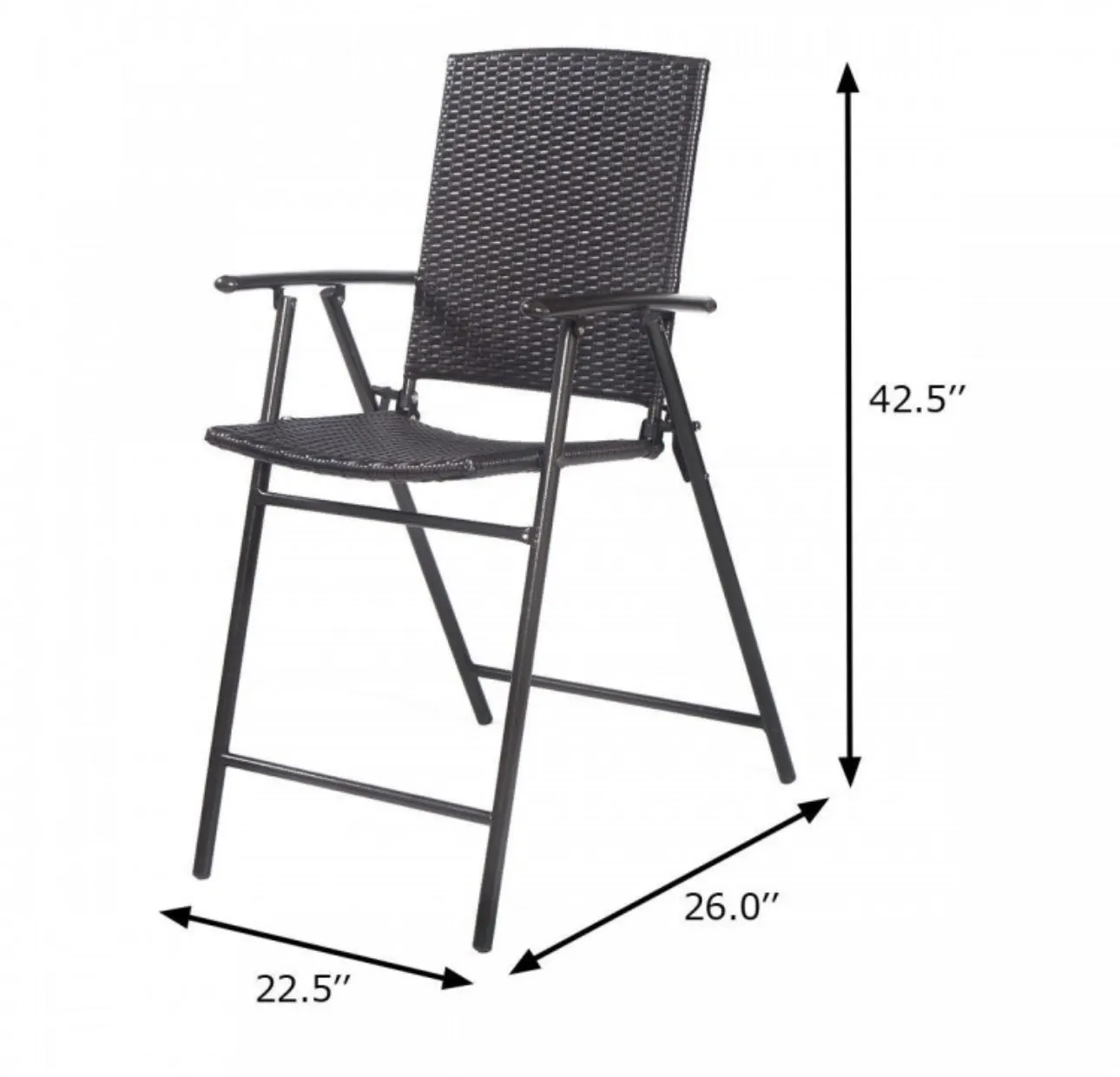 Super Duty Rattan Set Of 4 Folding Patio Chairs With Footrests | Armrests | Outdoors, Indoors | Holds 264 lbs | Steel Frame